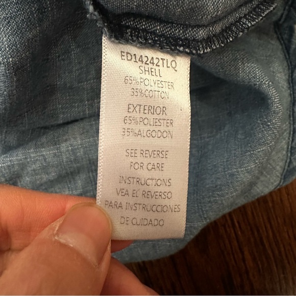 En Crème Embroidered Chambray Tunic Dress Boho Floral Denim Shirt Women L - Picture 14 of 14